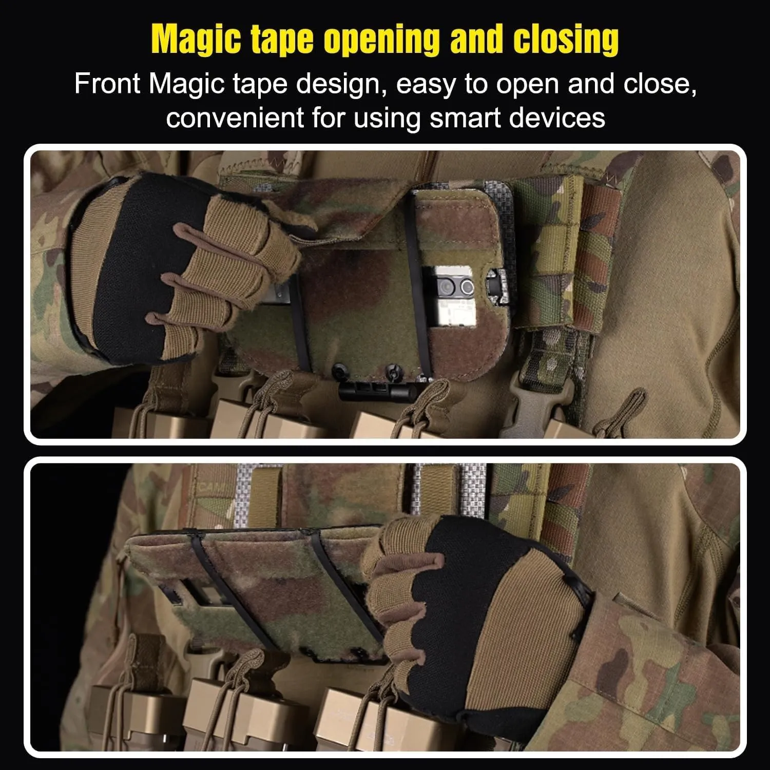 Tactical Plate Carrier MOLLE Vest Phone Holder Universal Cell Phone Chest Mount Pouch Adjustable Foldable Navigation Phone Board Attachment for 4.7"-6.7" Outdoor Sports Military