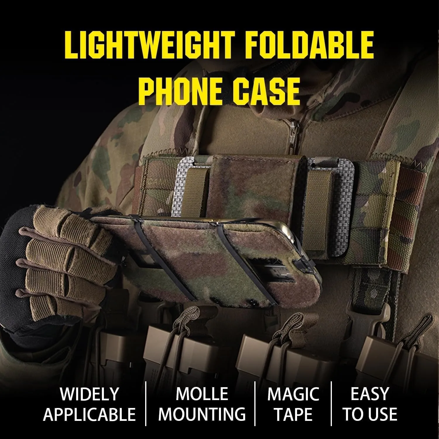 Tactical Plate Carrier MOLLE Vest Phone Holder Universal Cell Phone Chest Mount Pouch Adjustable Foldable Navigation Phone Board Attachment for 4.7"-6.7" Outdoor Sports Military