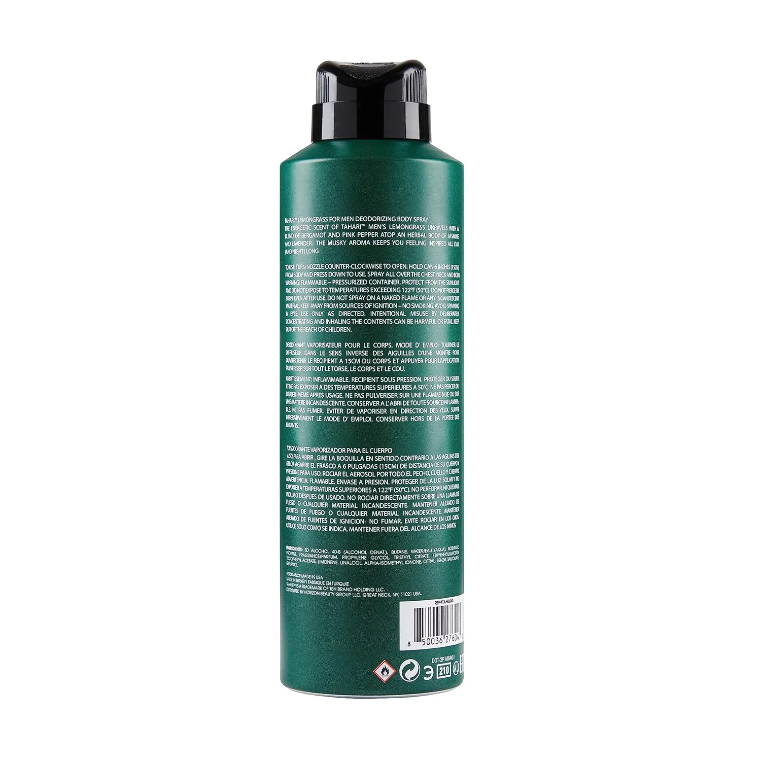 TAHARI For Men Lemongrass Deodorizing Body Spray 6.0 oz / 226 mL