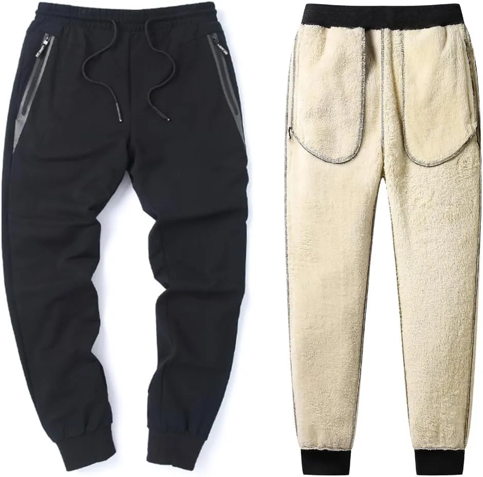 Tansozer Mens Sherpa Fleece Lined Athletic Sweatpants Winter Warm Running Casual Heavyweight Jogger Pants with Zipper Pockets