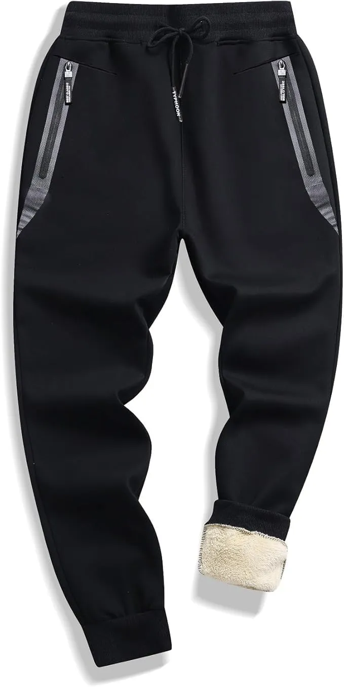 Tansozer Mens Sherpa Fleece Lined Athletic Sweatpants Winter Warm Running Casual Heavyweight Jogger Pants with Zipper Pockets