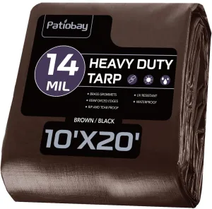 Tarp 10x20FT, 14 Mil Large Tarp, Tarps Heavy Duty Waterproof with Grommets Every 23.6", 420D Thick Plastic Tarp, UV Resistant Tear&Fade Resistant, Reinforced Edges for Outdoor Pool Camp Tent