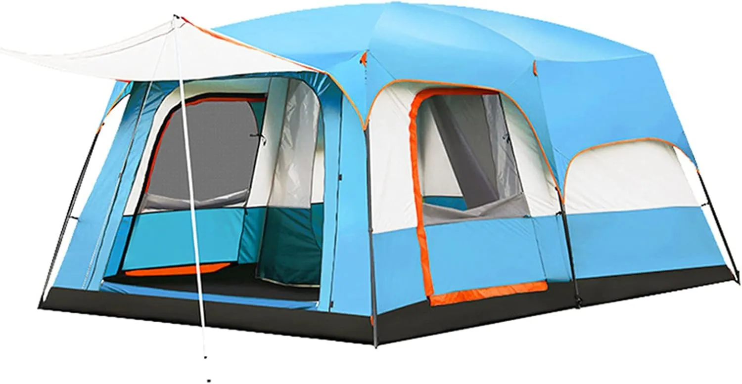 Tarpaulin Shade Cloth Rainproof Cloth Tent Fully Automatic Waterproof Camping 5-8 People Two Rooms Family Tent Backpack Tent Easy to Install and Package (Color : Green, Size : Large)