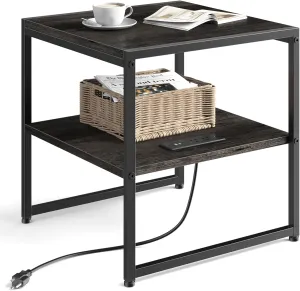 Tatub 20" End Table with Charging Station, Industrial Square Side Table with USB Ports & Outlets, Versatile 2-Tier Small Nightstand for Bedroom Living Room, Grey