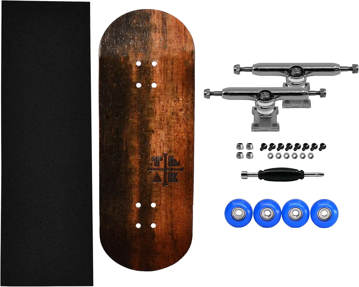 Teak Tuning 34mm Pro Fingerboard Complete - Fully Assembled with Pro Level Components - Pro Shaped Wooden Deck (34x97mm), UltraSpin Bearing Wheels, Prodigy Gen2 Trucks - Blue Suede Shoes