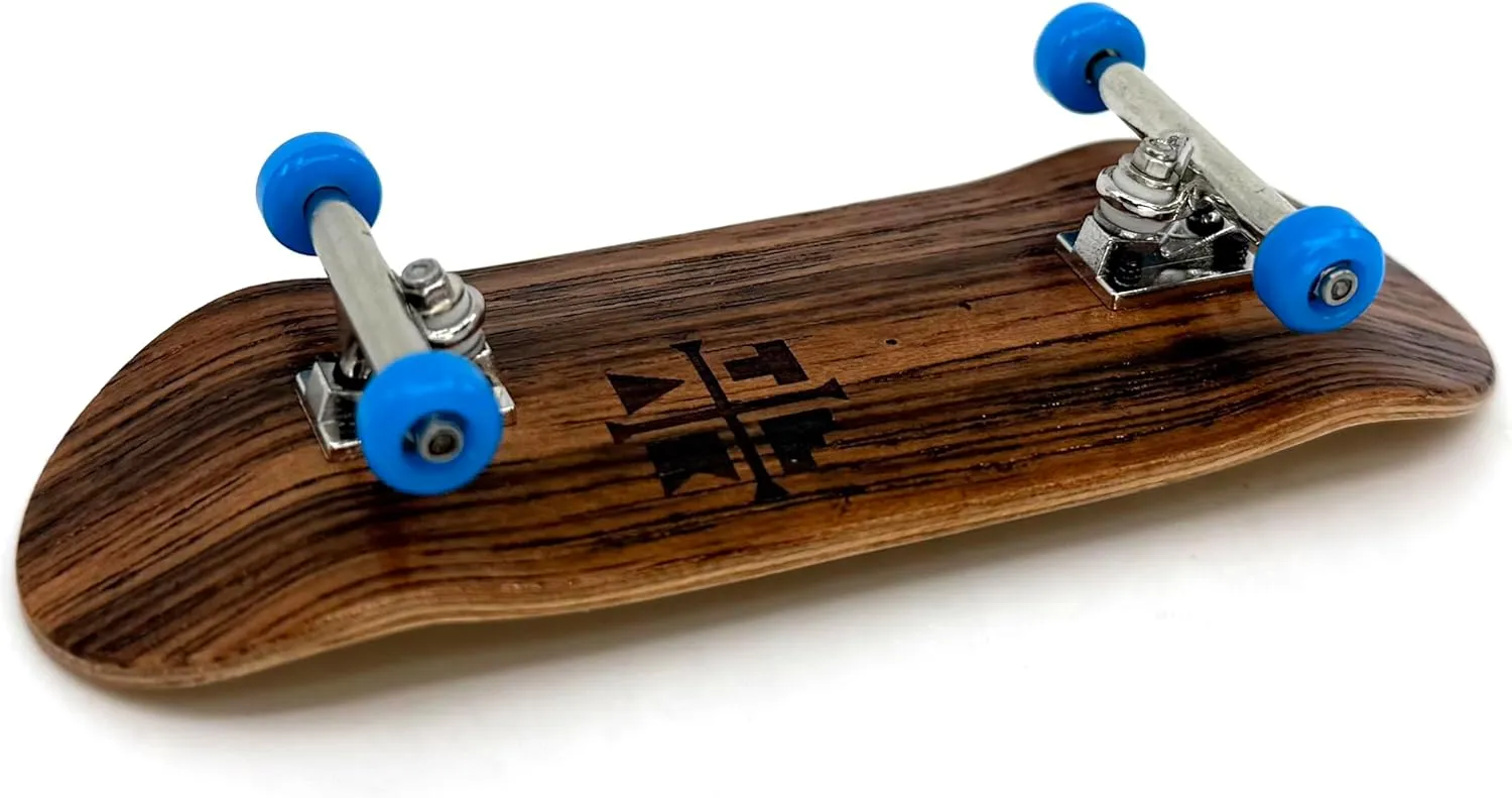 Teak Tuning 34mm Pro Fingerboard Complete - Fully Assembled with Pro Level Components - Pro Shaped Wooden Deck (34x97mm), UltraSpin Bearing Wheels, Prodigy Gen2 Trucks - Blue Suede Shoes