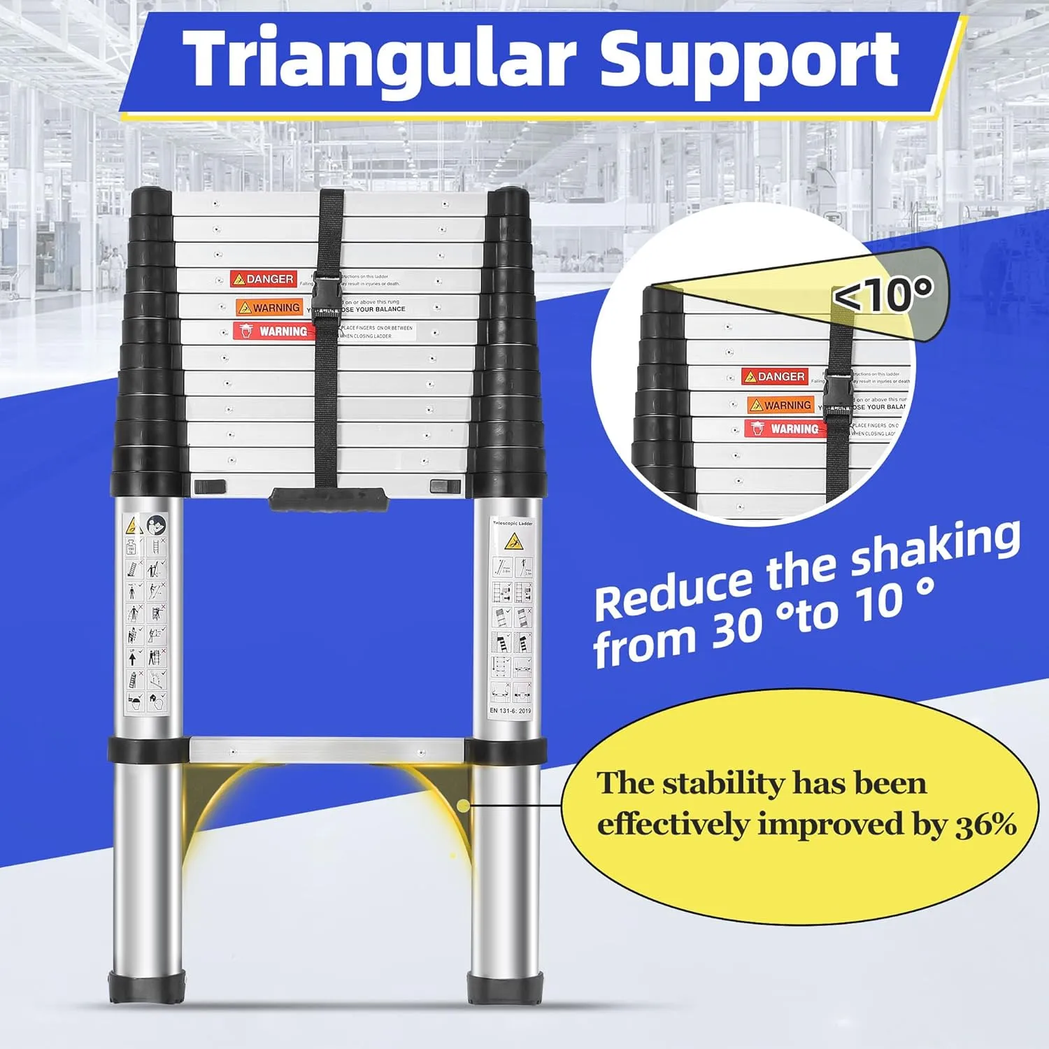 Telescoping Ladder,12.5 FT Aluminum One-Button Retraction Lightweight Ladder with 2 Triangle Stabilizers,Heavy Duty 375 lbs Max Capacity,Ideal for Home, RV, and Outdoor
