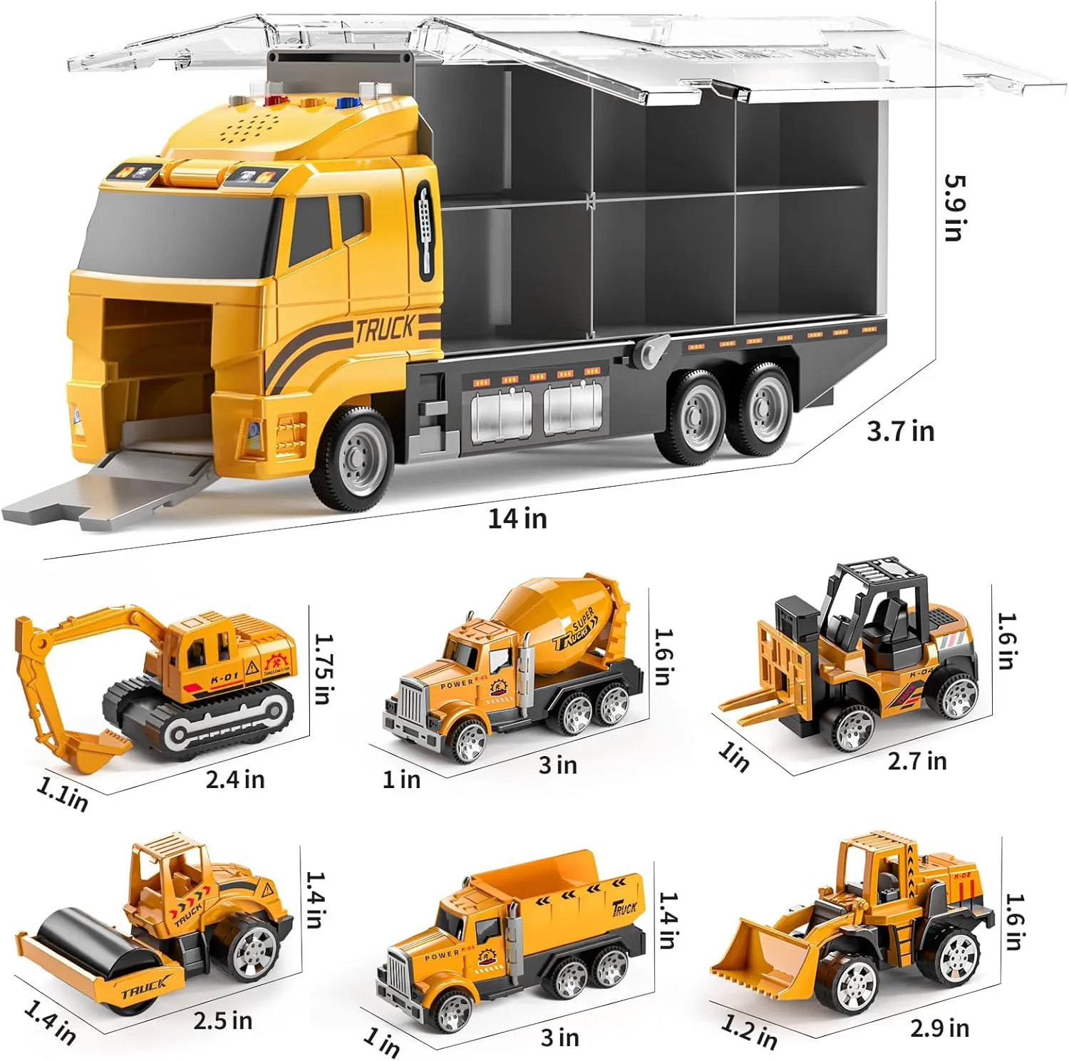 TEMI Toddler Toys for 3 4 5 6 Years Old Boys, Die-cast Construction Toys Car Carrier Vehicle Toy Set w/Play Mat, Kids Toys Truck Alloy Metal Car Toys Set for Age 3-9 Toddlers Kids Boys & Girls