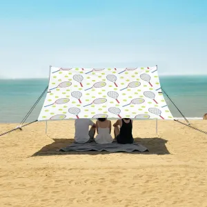 Tennis Seamless Pattern Beach Camping Tent Sun Shelter for Whole Family, Beach Shade Canopy with UPF50  UV Protection,Easy Set Up and Carry,Outdoor Shade for Trips, Fishing, Backyard Fun Picnic