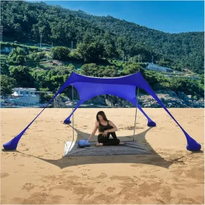 Tents Beach Tent, Camping Tarp Sun Shelter, Portable Lightweight Anti UV Awning Canopy, with 2 Aluminum Poles, 4 Pole Anchors, Sand Shovel Carrying Bag,A