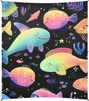 Tents Beach Tent with Sand Anchor, Cute Colorful Fish Pattern Black Portable Canopy Sunshade - 9' x 10' - Sandbags & Reinforced Corners & Stability Poles Sun Shelter Outdoor Camping