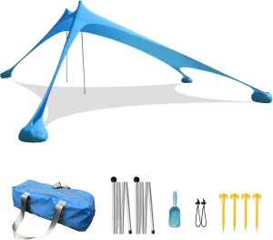 Tents Beach Tent with Sand Anchor, Portable Canopy Sunshade - 2.1m x 2.1m - Reinforced Corners, Camping Tarp Sun Shelter w/Sand Shovel Carrying Bag,B