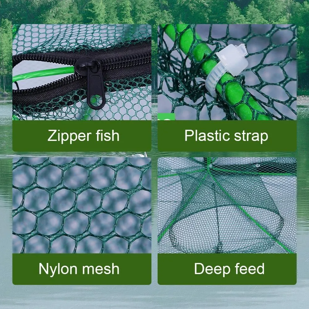 The Magic Foldable Fishing Trap, Folding Fishing Net，2024 Upgrade Auto-Foldable Strengthened Fishing Trap Net, Minnow Traps for Bait Fish，Fish Traps，Crawfish Trap，Minnow Trap