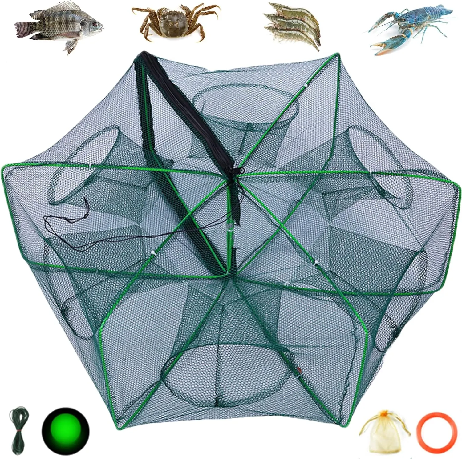 The Magic Foldable Fishing Trap, Folding Fishing Net，2024 Upgrade Auto-Foldable Strengthened Fishing Trap Net, Minnow Traps for Bait Fish，Fish Traps，Crawfish Trap，Minnow Trap