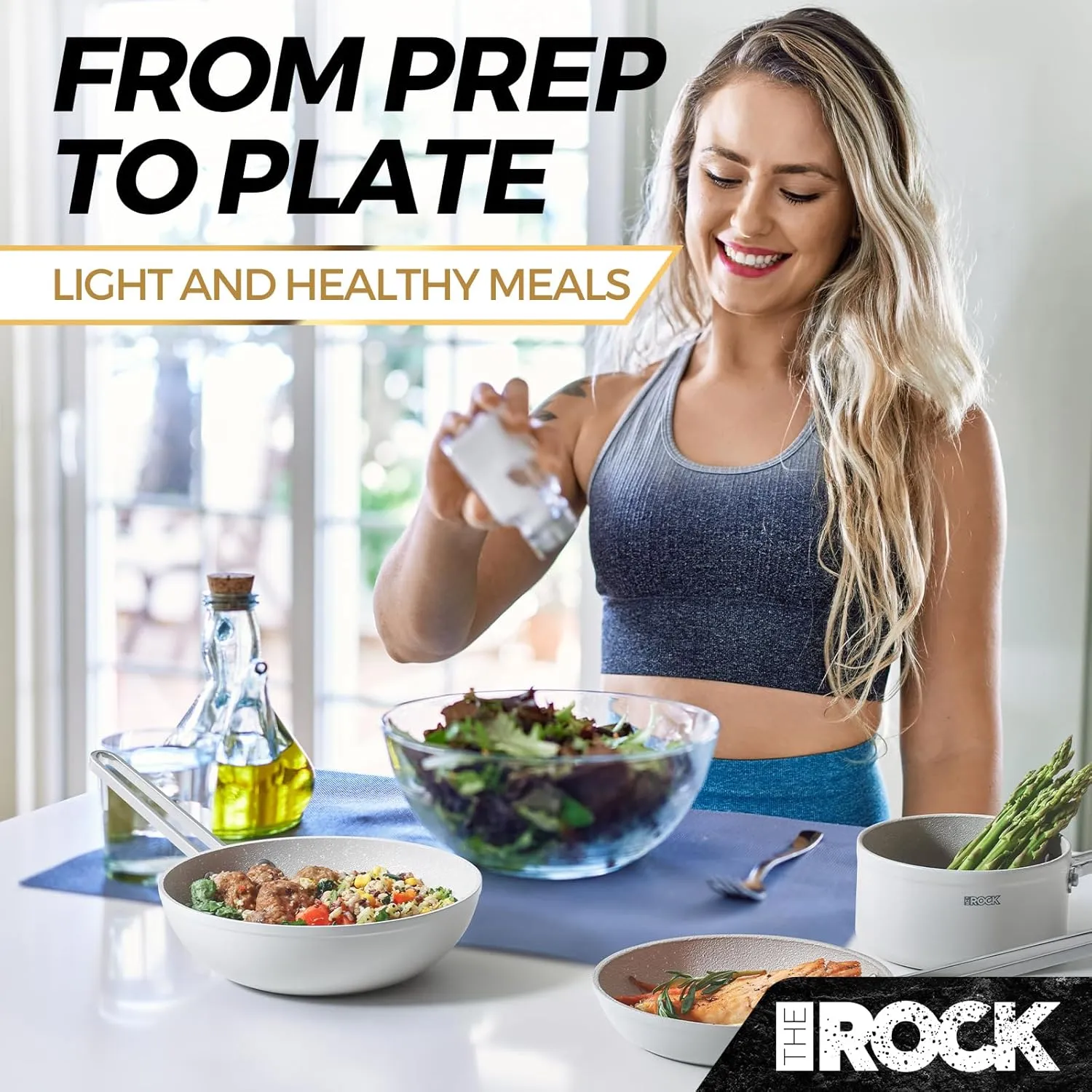 THE ROCK Single Serve Nonstick Pots and Pans Set, 6pc Portion Control Cookware Set with Rock.Tec, Stackable Set with Stainless Steel Handle, Scratch/Stain/Crack Proof, Oven & Dishwasher Safe, White