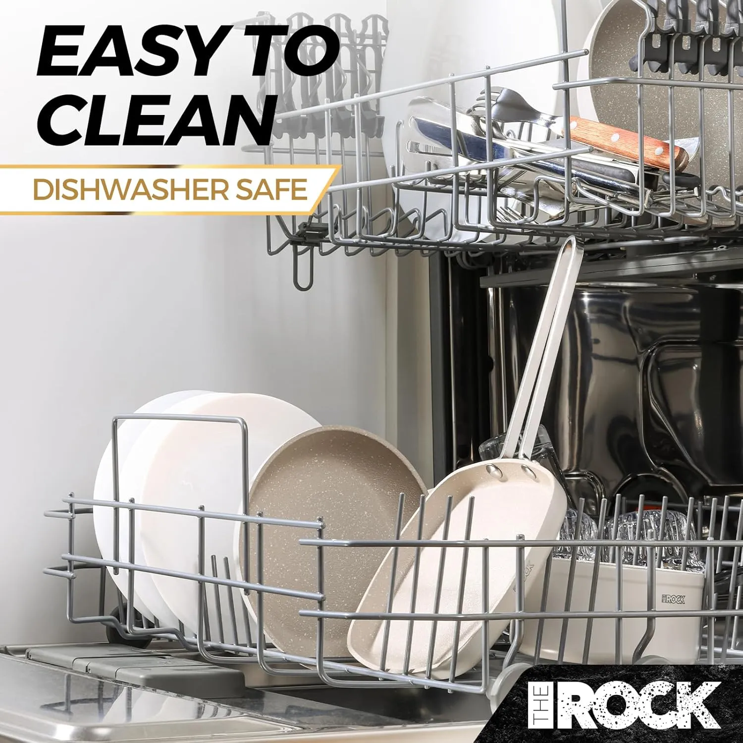 THE ROCK Single Serve Nonstick Pots and Pans Set, 6pc Portion Control Cookware Set with Rock.Tec, Stackable Set with Stainless Steel Handle, Scratch/Stain/Crack Proof, Oven & Dishwasher Safe, White