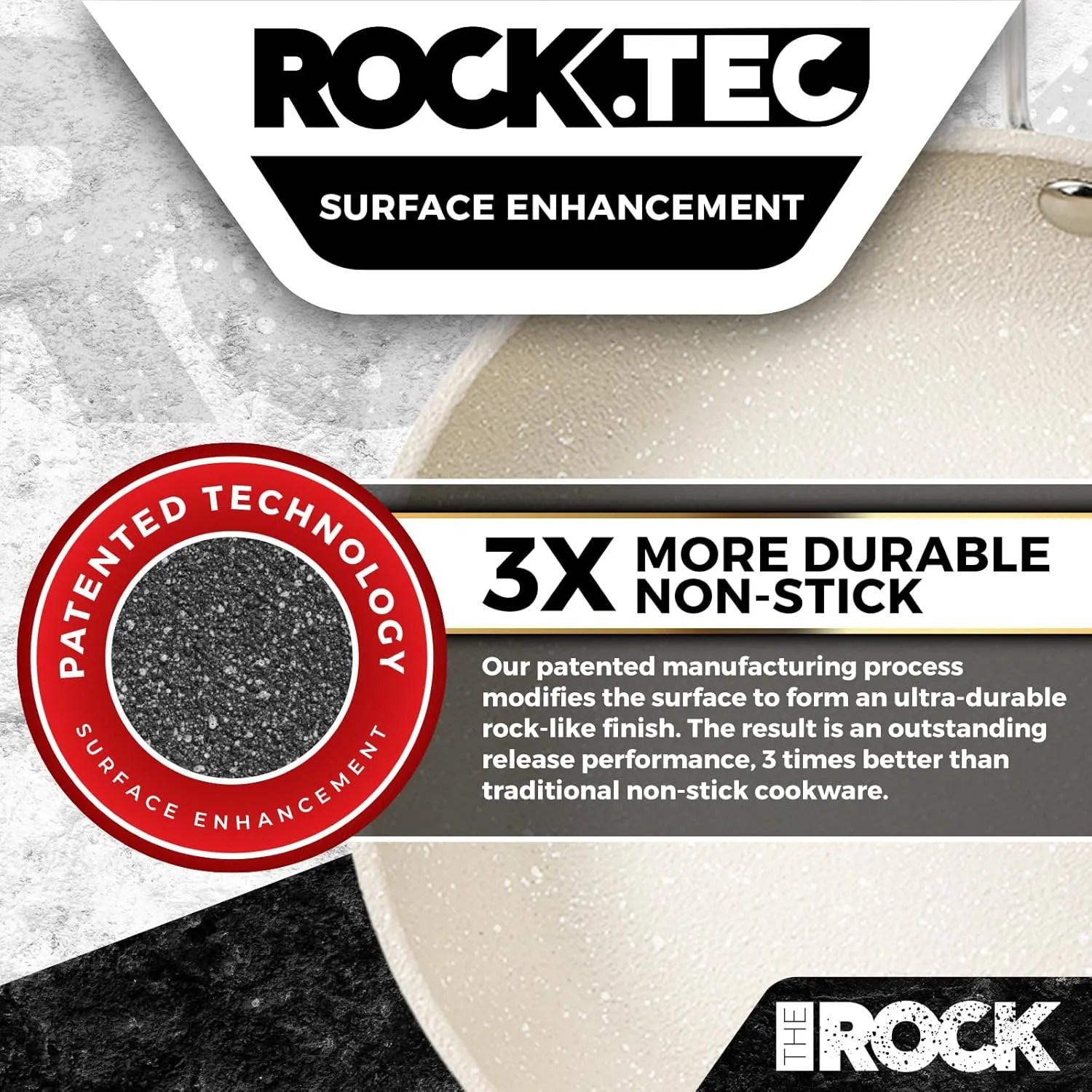 THE ROCK Single Serve Nonstick Pots and Pans Set, 6pc Portion Control Cookware Set with Rock.Tec, Stackable Set with Stainless Steel Handle, Scratch/Stain/Crack Proof, Oven & Dishwasher Safe, White
