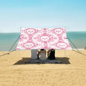 Tie Dye Shibori Skulls Pattern Beach Canopy Tent Anti-UV & Wind Resistant, Camping Sun Shelter Easy Setup Portable,Outdoor Shade Tents with Sandbags,Sand Shovels,Ground Pegs & Stability Poles