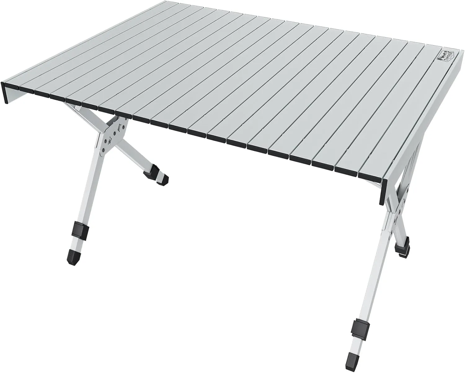 TIMBER RIDGE Folding Camping Table Adjustable Height, 4-6 Person Lightweight Aluminum Roll-up Table for Camping Outdoor Picnic BBQ Backyard Party Support 110 lbs, Silvery