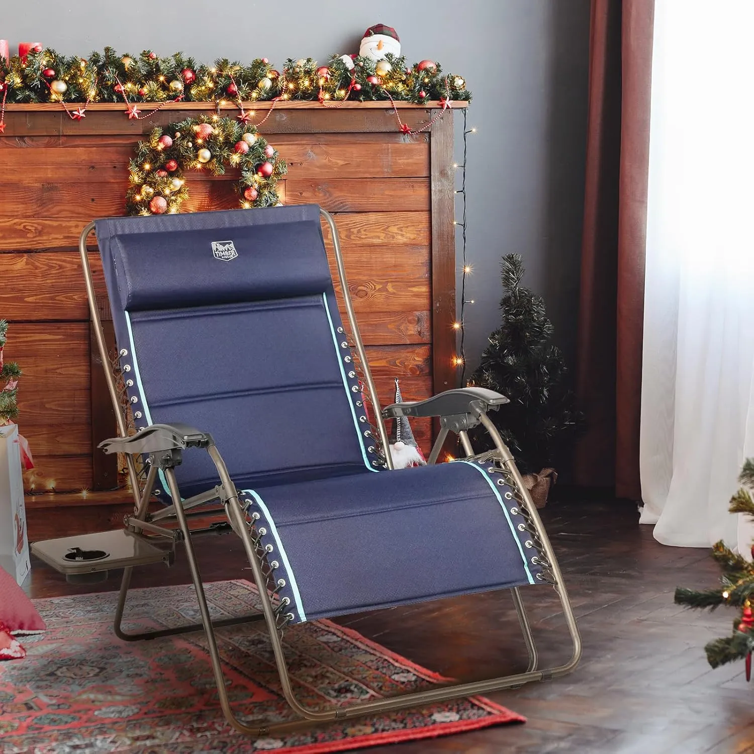 TIMBER RIDGE Oversized Zero Gravity Chair, 33In Wide XXL Zero Gravity Reclining Chair with Side Table, Full Padded Lounge Chair for Outdoor Camping Patio Lawn, Heavy Duty Supports 500lbs, Blue-2 Pack