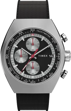 Timex Men's Legacy Tonneau Chronograph 42mm Watch - Black Strap Black Dial Stainless Steel Case