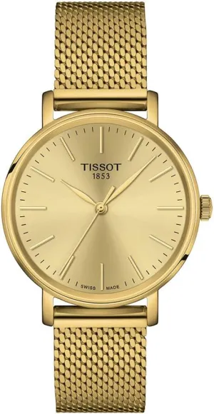 Tissot Womens Everytime Lady 316L Stainless Steel case with Yellow Gold PVD Coating Quartz Watch, Yellow, Stainless Steel, 16 (T1432103302100)