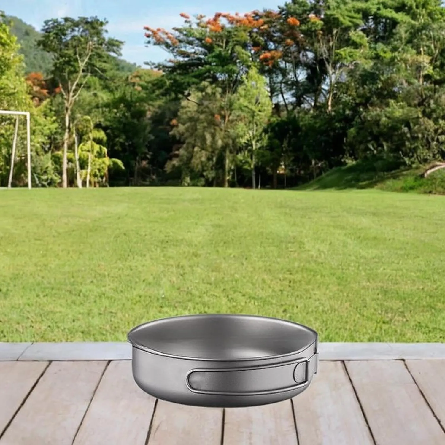 Titanium Cook Pan Camping Pan Plate Dish Utensils Folding Handle Bowl Frying Pan Titanium Pan for Backpacking Home Outdoor