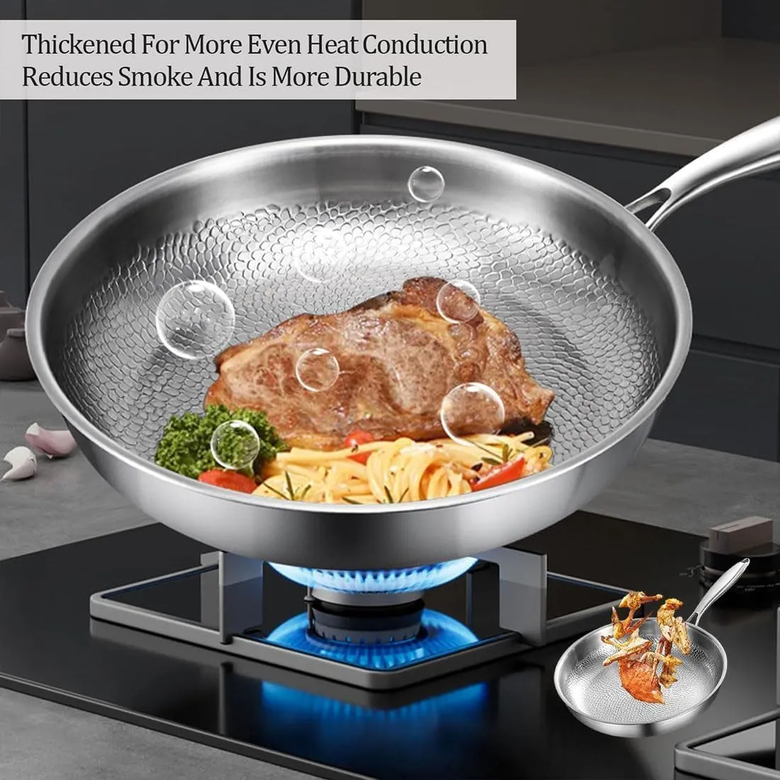 Titanium Hammered Pan Pro with Lid, Stainless Steel Hammered Pan Pro, Multifunctional Scratch-Resistant (10.23in)