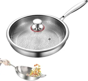 Titanium Hammered Pan Pro with Lid, Stainless Steel Hammered Pan Pro, Multifunctional Scratch-Resistant (10.23in)
