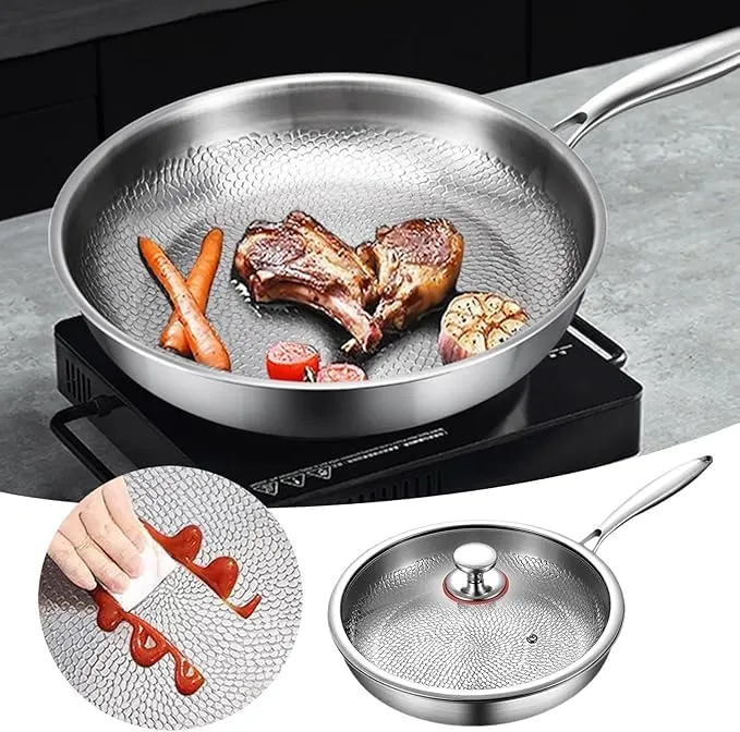 Titanium Pan,2025 New Titanium Hammered Pan Pro With Lid, Scratch-Resistant, Resistant Non Stick, Even Heating (10.23 inch)