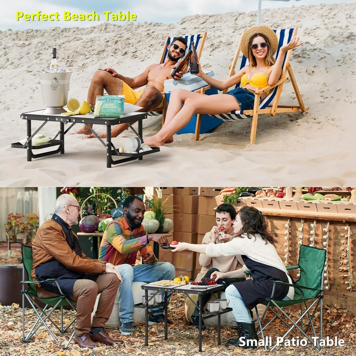 Titanker Folding Camping Table Small 2ft, Small Camp Table Portable with 50% Extra Space, Folding Picnic Table, Portable Beach Tables, Car Camping Essentials, Aluminum Light & Solid