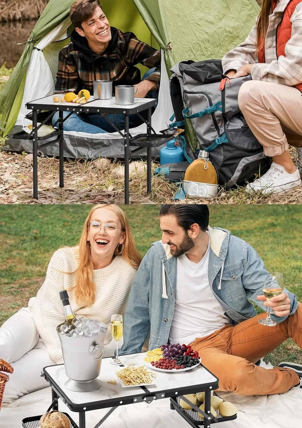Titanker Folding Camping Table Small 2ft, Small Camp Table Portable with 50% Extra Space, Folding Picnic Table, Portable Beach Tables, Car Camping Essentials, Aluminum Light & Solid