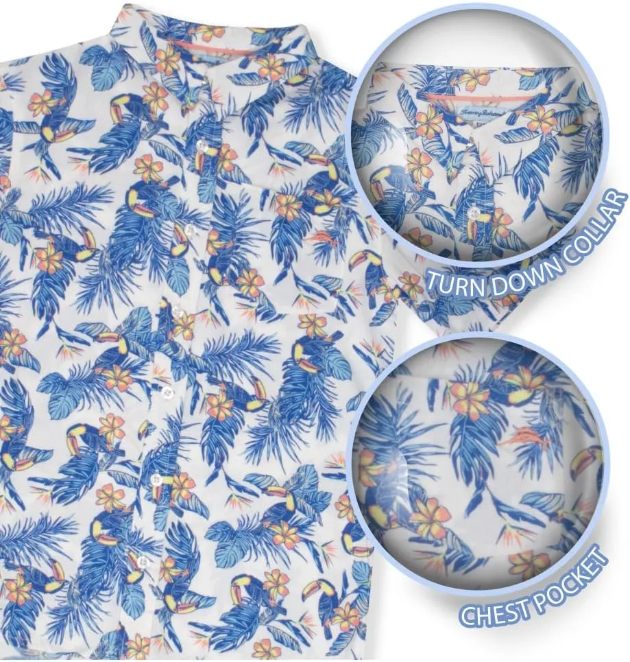 Tommy Bahama Boys Hawaiian Button Down Short-Sleeved Shirt, Graphic T-Shirt & Shorts Set, 3-Piece Summer Outfit for Kids
