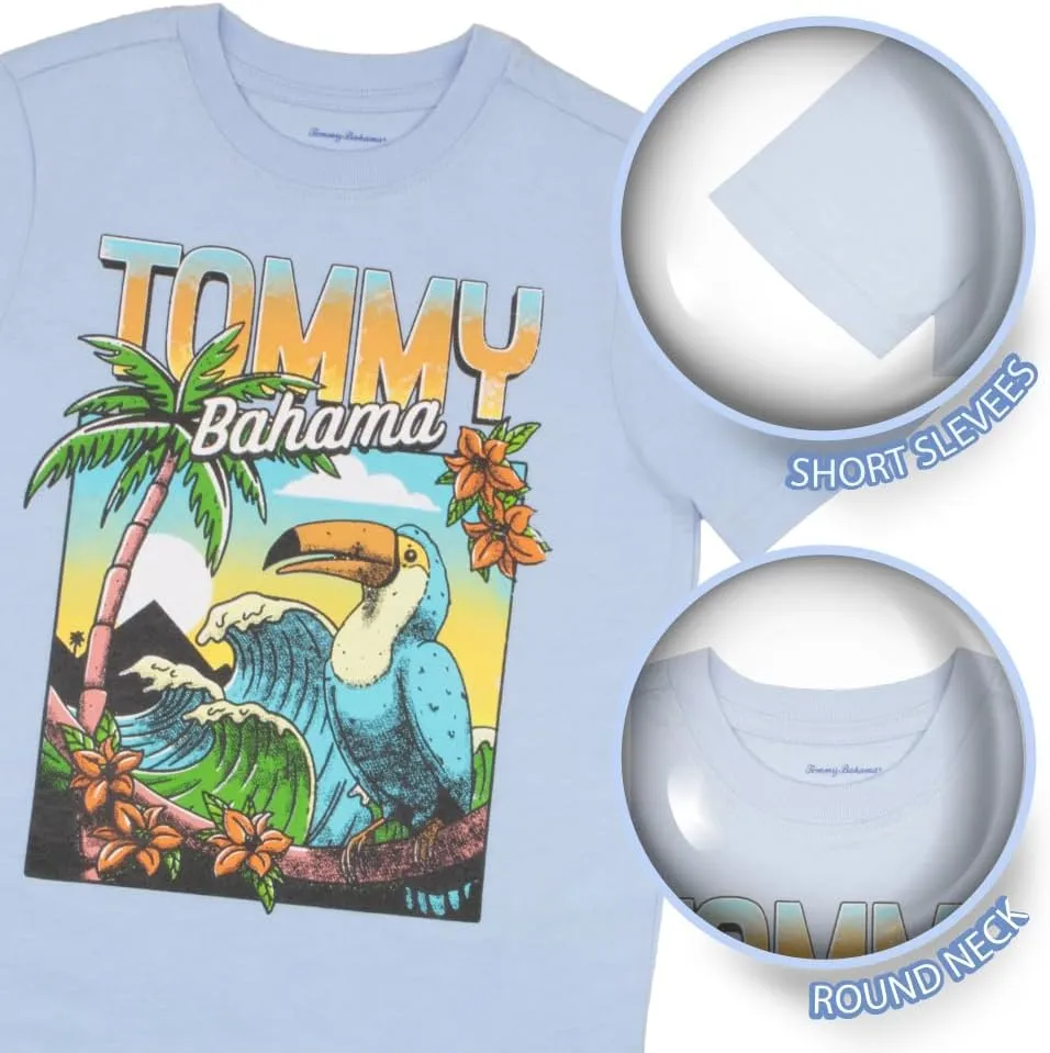 Tommy Bahama Boys Hawaiian Button Down Short-Sleeved Shirt, Graphic T-Shirt & Shorts Set, 3-Piece Summer Outfit for Kids