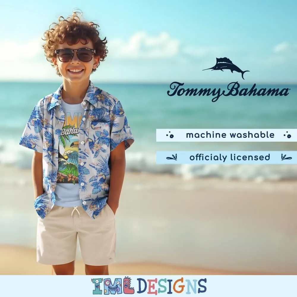 Tommy Bahama Boys Hawaiian Button Down Short-Sleeved Shirt, Graphic T-Shirt & Shorts Set, 3-Piece Summer Outfit for Kids