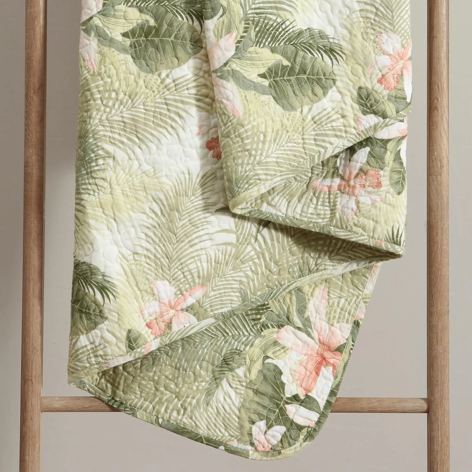 Tommy Bahama Topical Orchid Collection Quilt Set-100% Cotton, Reversible, Ideal for All Seasons, Pre-Washed for Added Softness, King, Green (Tropical Orchid Green, King)
