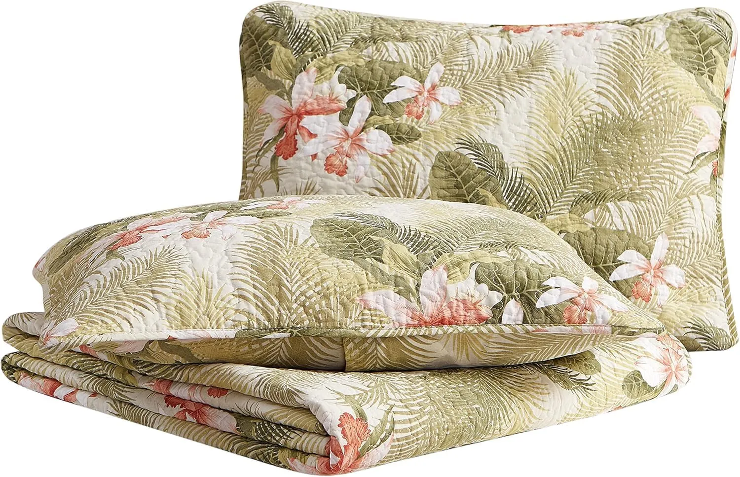 Tommy Bahama Topical Orchid Collection Quilt Set-100% Cotton, Reversible, Ideal for All Seasons, Pre-Washed for Added Softness, King, Green (Tropical Orchid Green, King)