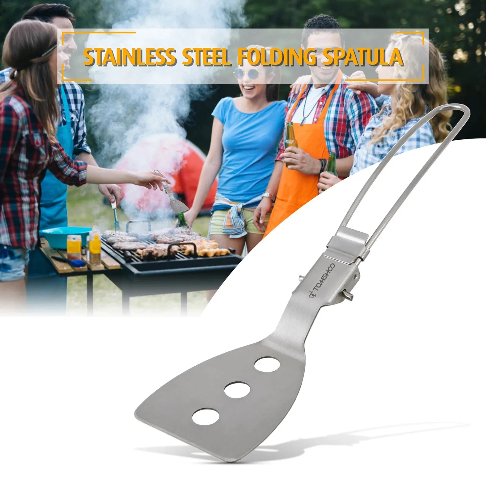 TOMSHOO Stainless Steel Folding Spatula – Compact Cooking Turner for Camping & BBQs