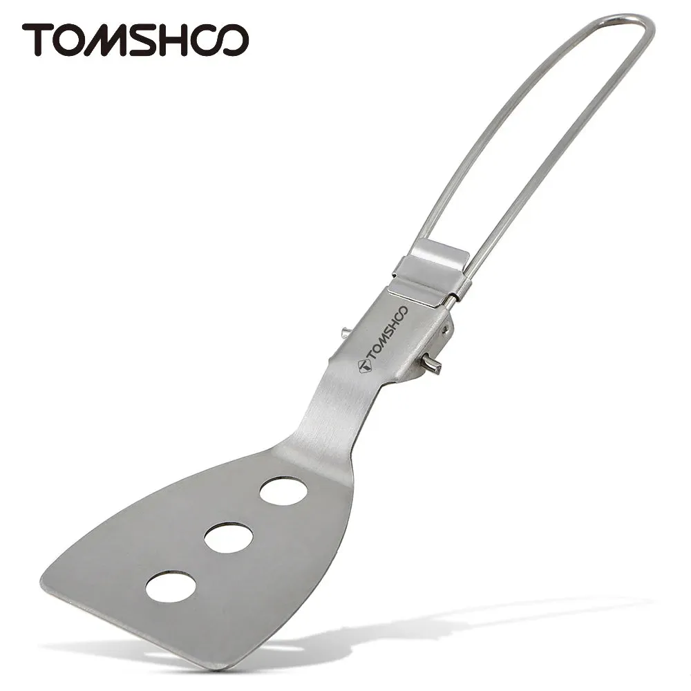 TOMSHOO Stainless Steel Folding Spatula – Compact Cooking Turner for Camping & BBQs