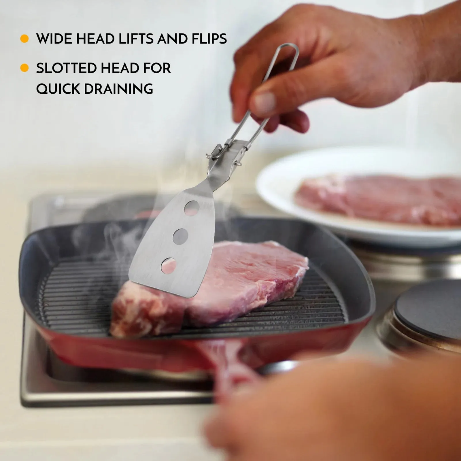 TOMSHOO Stainless Steel Folding Spatula – Compact Cooking Turner for Camping & BBQs