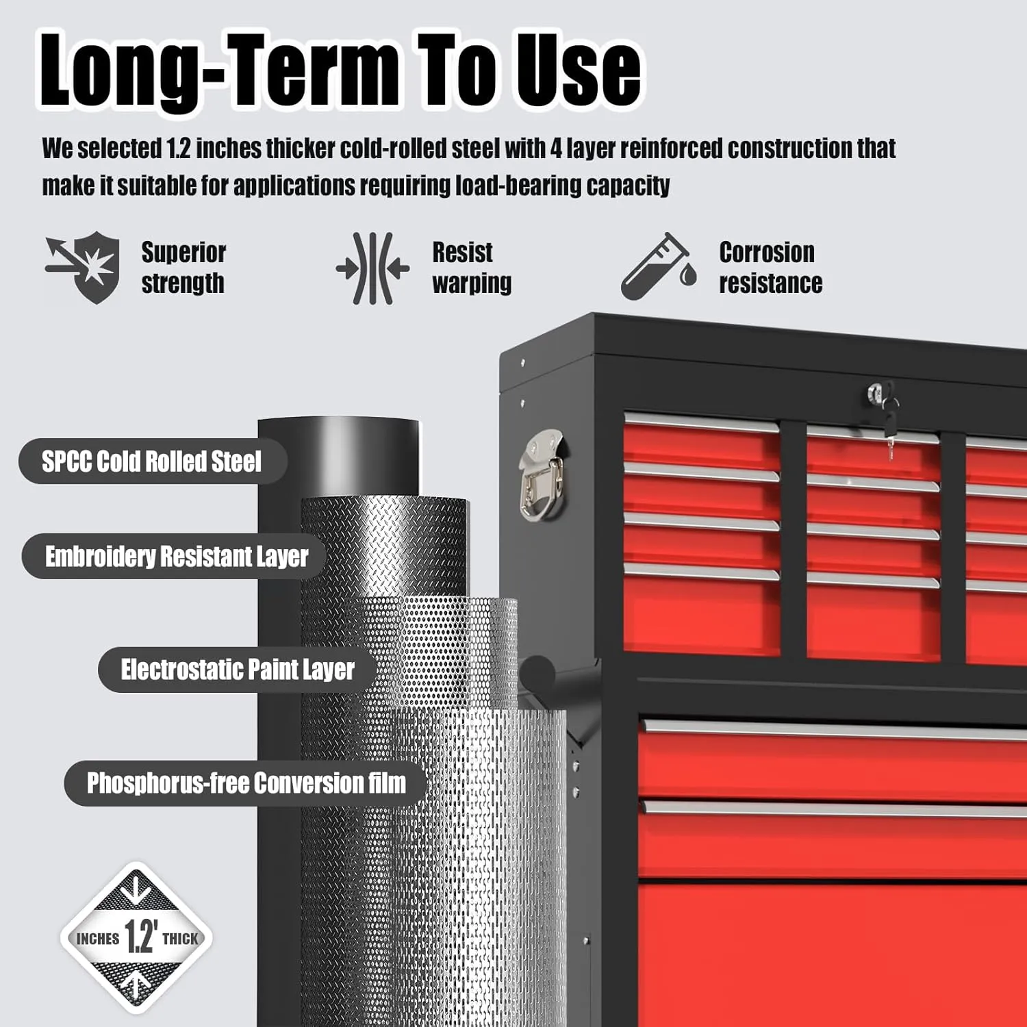 Tool Chest, 8-Drawer Rolling Storage Cabinet with 2 in 1 Detachable Top Tool Box, Lockable Wheels, Side Hooks, Metal Cart for Garage (RedBlack)