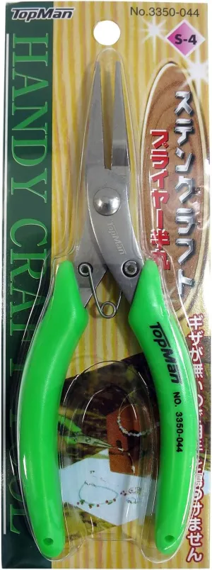 Topman Handy Craft Tool S-4 Half Round Nose Stainless Steel Spring Loaded Pliers, with Plastic Handle, for Jewelry Making