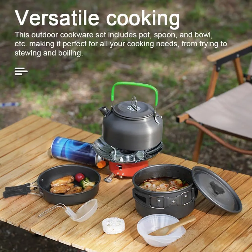 Topyond Camping Cookware Set, Portable Lightweight Camping Cooking Essentials, Aluminum Pot Pan Mess Kit for Hiking Backpacking Travel, Compact Outdoor Cookware Accessories (Black)