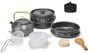 Topyond Camping Cookware Set, Portable Lightweight Camping Cooking Essentials, Aluminum Pot Pan Mess Kit for Hiking Backpacking Travel, Compact Outdoor Cookware Accessories (Black)