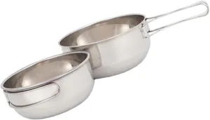 Totority 3pcs Outdoor Cooking Tool Folding Handle Bowls with Storage Bag for Camping Hiking and Picnics Stainless Steel Cookware for Soup Salad and More