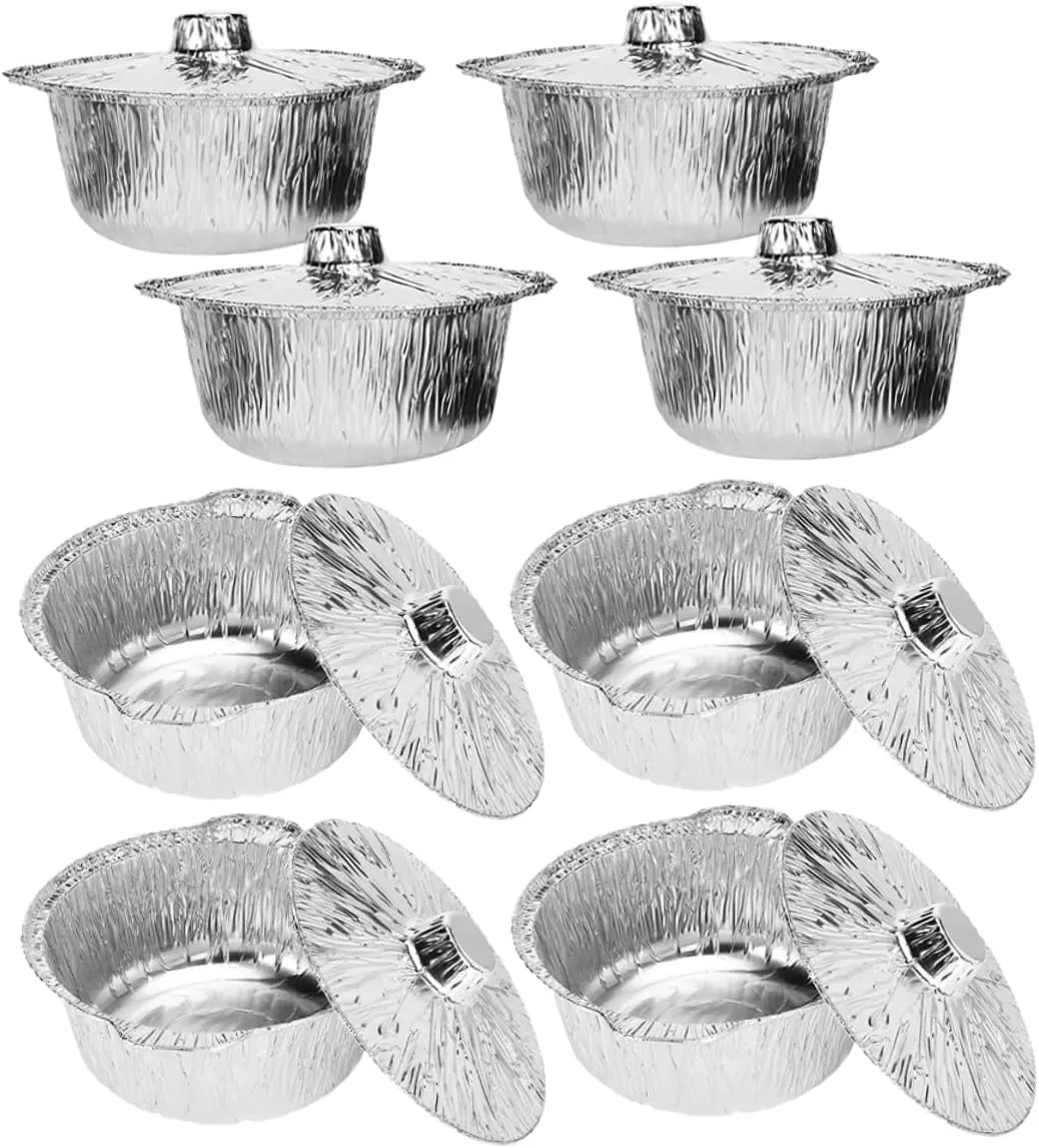 TOYANDONA 8pcs Disposable Aluminum Foil Pots with Lids Portable Tinfoil Cooking Pots for Camping Bbq and Outdoor Use Convenient Single Use
