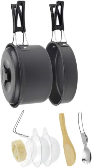 Toyvian 1 Set Person Portable Camping Cookware Lightweight Outdoor Pots and Cutlery for Hiking and Picnics Durable Black Design Essential Camping Tool for Outdoor Cooking