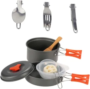 Toyvian 1Set Person Portable Camping Cooking Lightweight Outdoor Cookware Kit with Essential Pots Pans and Tools for Hiking Picnics and