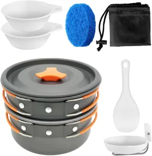 Toyvian Portable Camping Cookware with Non Stick Coating Food Grade Materials Design Skid Handles for Outdoor