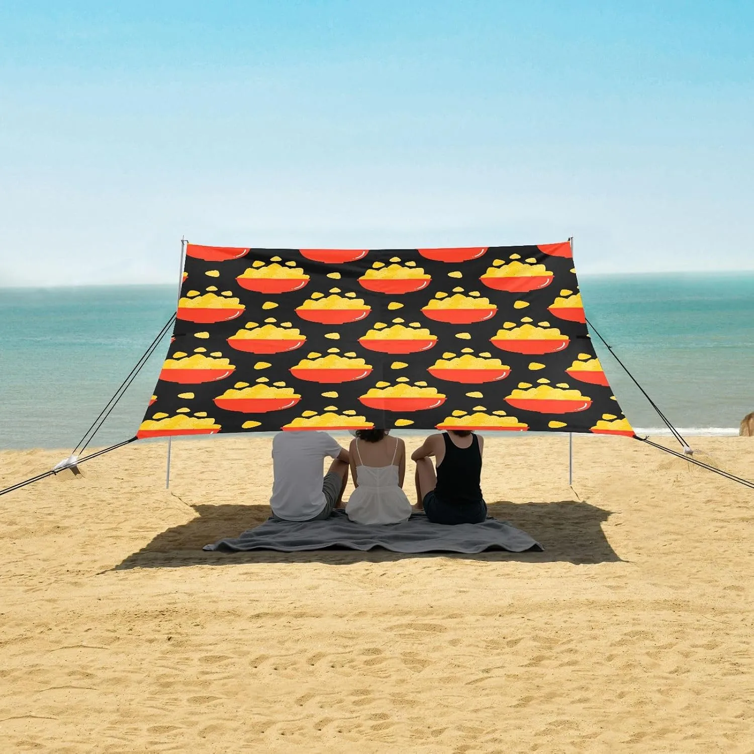 Traditional Mexican Nacho Chips Beach Canopy Tent Anti-UV & Wind Resistant, Camping Sun Shelter Easy Setup Portable,Outdoor Shade Tents with Sandbags,Sand Shovels,Ground Pegs & Stability Poles